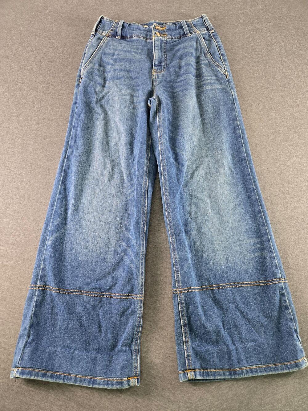 Pilcro Jeans Womens 26P Blue Medium Wash Wide Leg Relaxed Stretch Denim Pants